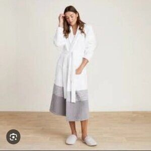 Barefoot Dreams CozyChic Women Band Color Robe Size 2 White, Gray